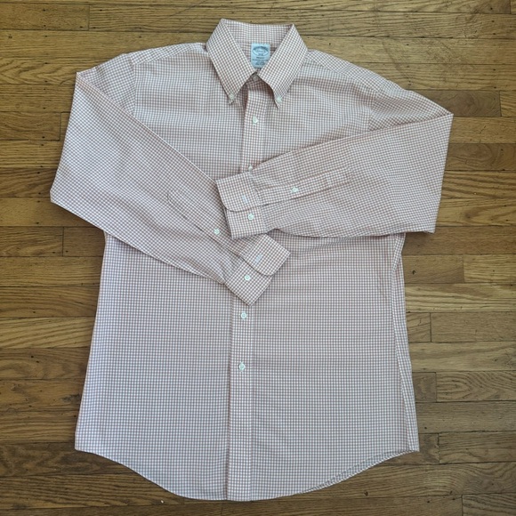 Brooks Brothers Orange and White Gingham Long Sleeve Button Down Shirt Size M - Picture 3 of 10